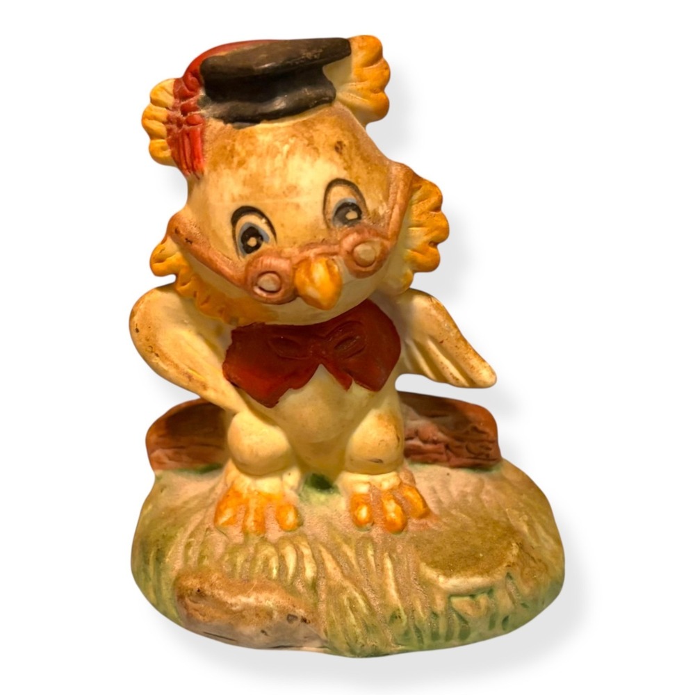Vintage Owl Figurine Graduation‎ Cap Glasses Hand-Painted Ceramic 3.5" Grad Gift